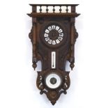 Gründerzeit-Wanduhr mit Thermometer und Barometer, reich verziertes Nußbaumgehäuse mit seitl. Säule