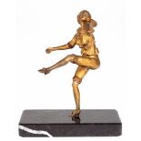 Art-Deco-Figur "Tänzerin", 20/30er Jahre, Bronze, vergoldet, Arm repariert, H. 16 cm, auf Marmorpli