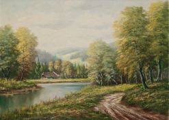 "Sommerlandschaft", Öl/Lw., undeutl. sign. u.l., 61x80 cm, Rahmen