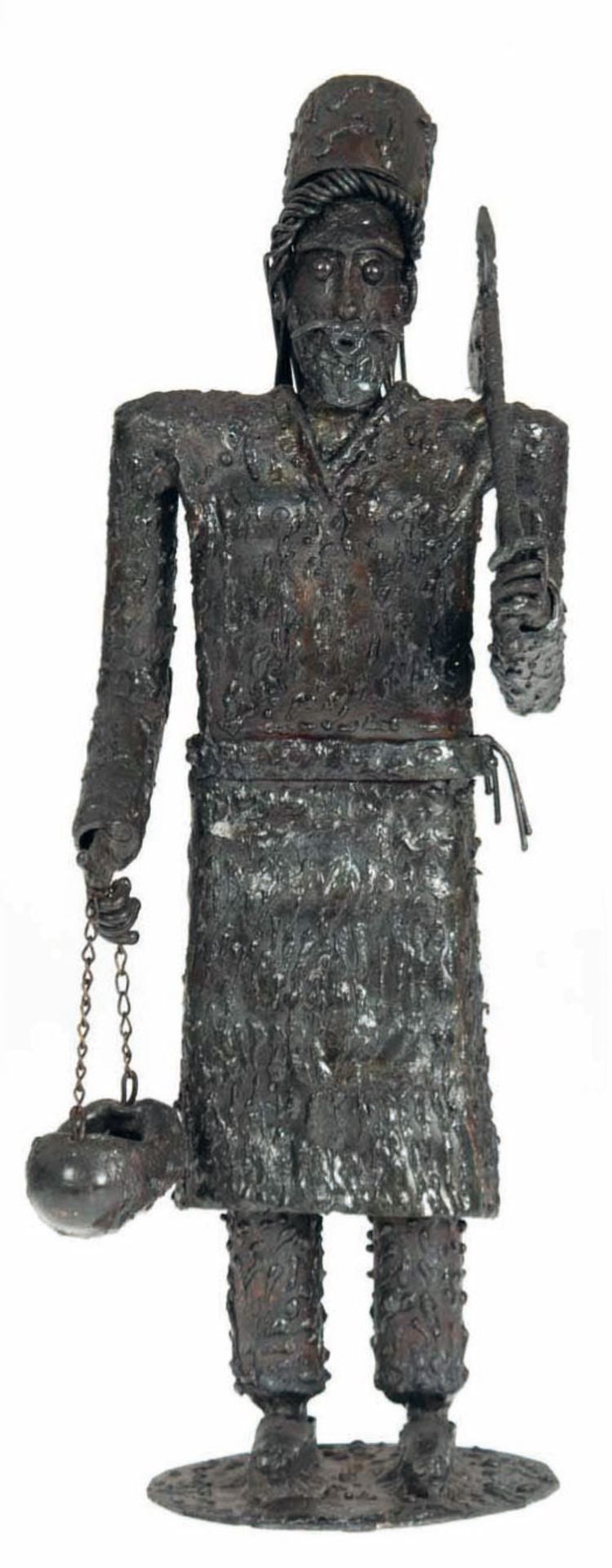 Figur "Derwisch-Krieger der armen Leuten Nahrung brachte", Eisen, auf runder Plinthe, undeutl. sign