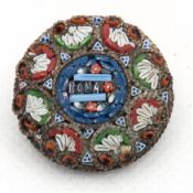 Antike Milefiori-Brosche, Italien um ca. 1870/80, Tombakfassung, bezeichnet mit "ROMA", mit einer m