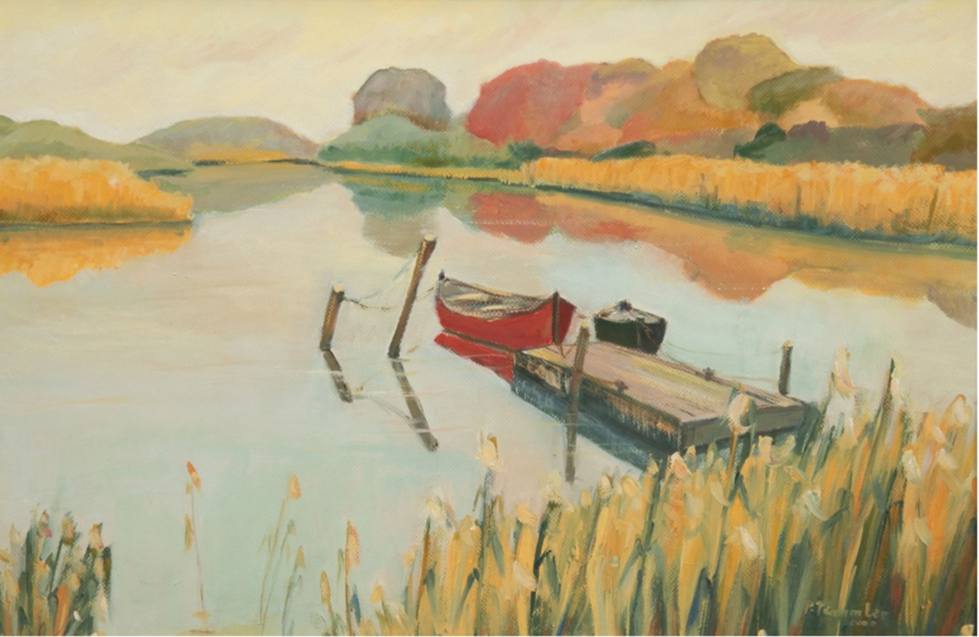 Tümmler, P. "Ruhe am See", Pastell/ Hartfaser, sign. u.r., 42x56 cm, hinter Glas und Rahmen