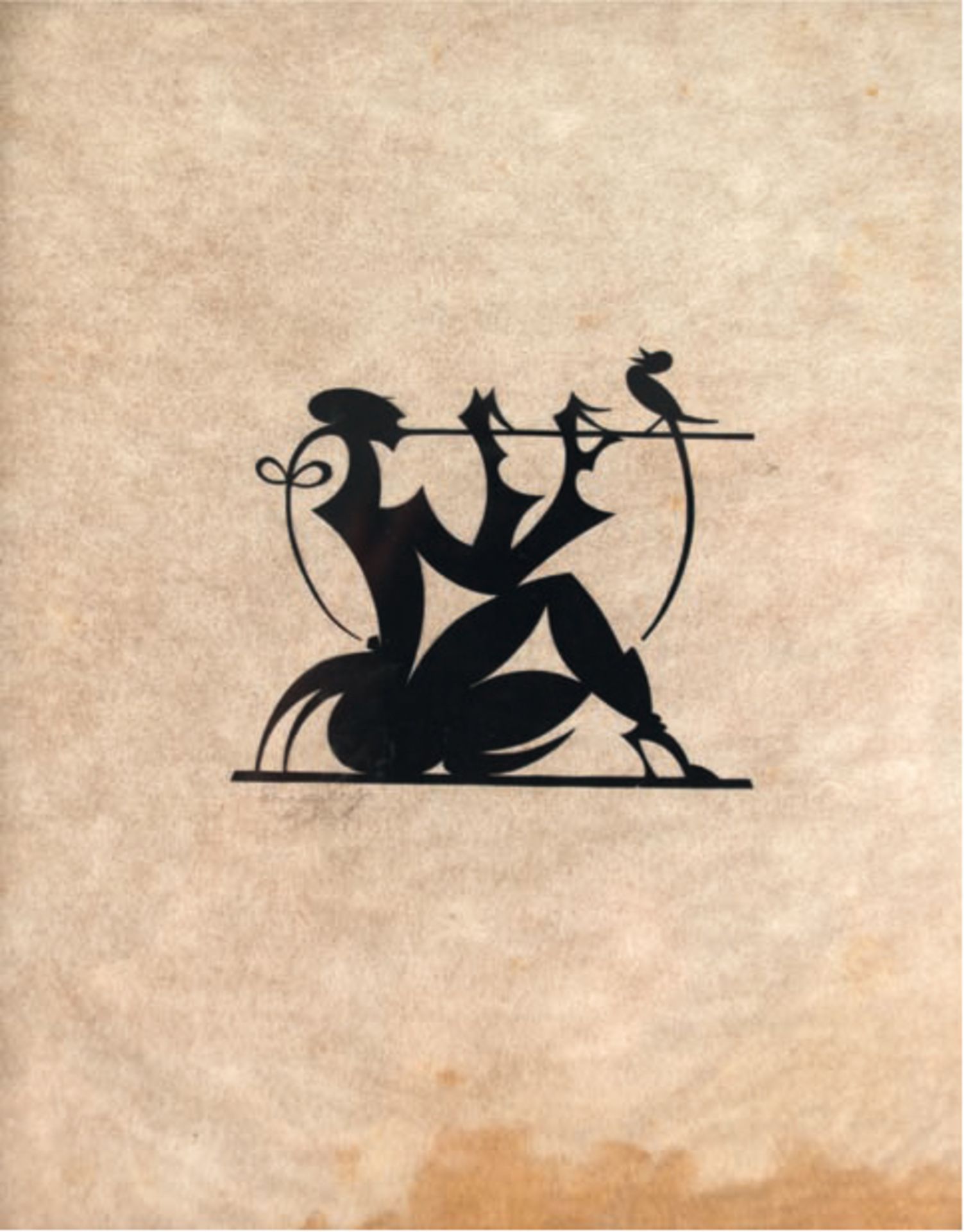Engert, Ernst Moritz (1892 Yokohama-1986 Lich) "Flötespielerin mit Vogel", Scherenschnitt um 1920, 