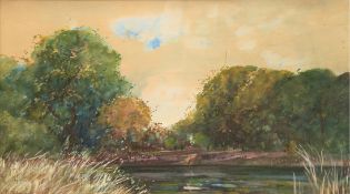 Schwinge, Friedrich Wilhelm (1852 Hamburg-1913 Hamburg) "Parklandschaft bei Ahrenshoop", Aquarell, 