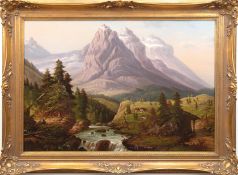 Maler des 19. Jh. "Im Berner Oberland", ÖL/Lw. /Sperrholz, unsign., 70x100 cm, Rahmen
