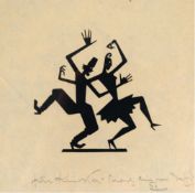 Engert, Ernst Moritz (1892 Yokohama-1986 Lich) "Tanzendes Paar", Scherenschnitt, persönliche Widmun
