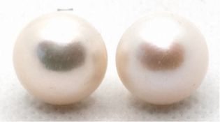 Ohrstecker, 925er Silber, große, weiße SW-Perlen, Durchmesser ca. 13 mm