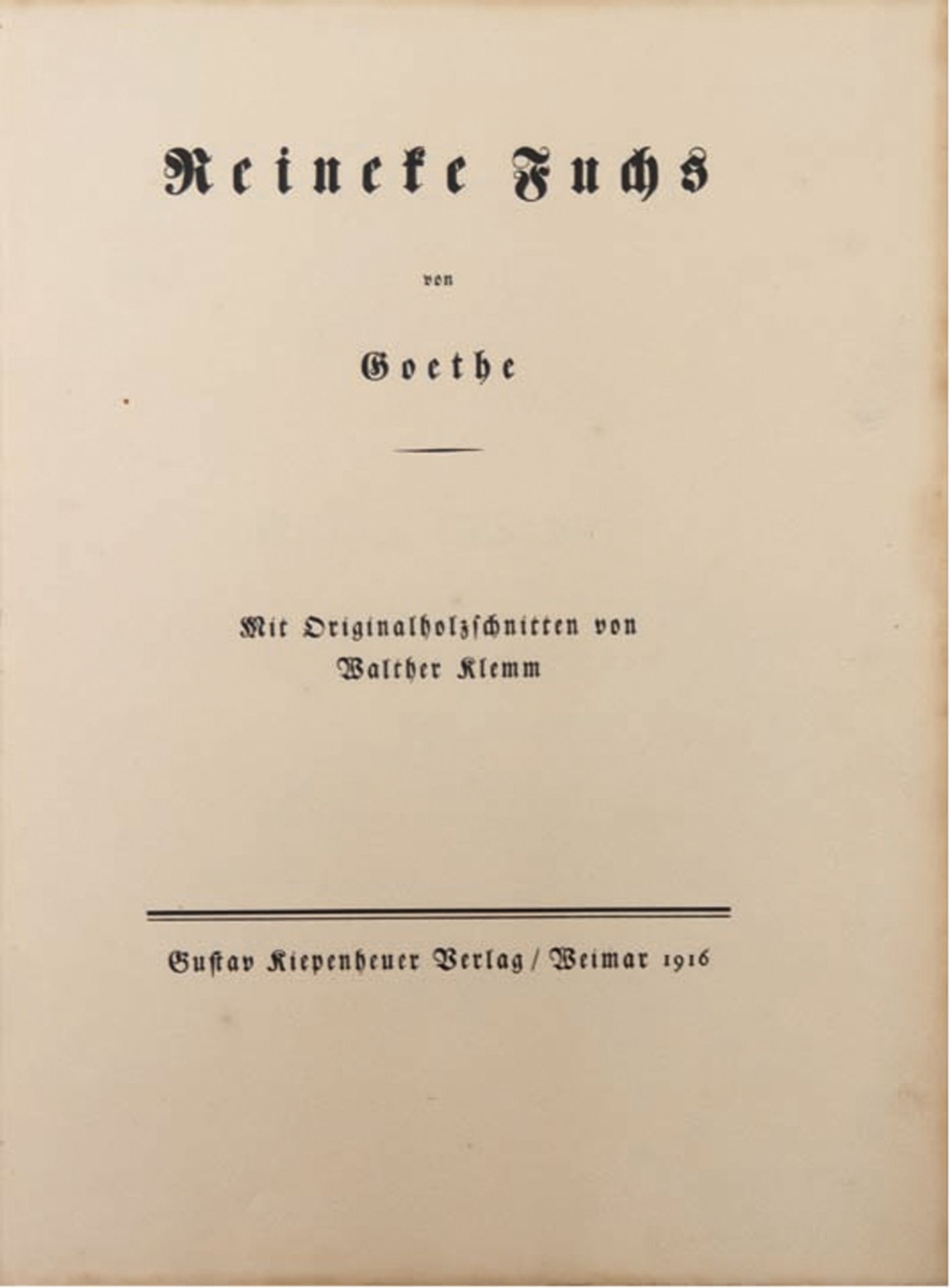 "Reinecke Fuchs", von Goethe, mit 47 handmonogrammierten Holzschnitten von Walther Klemm (1883-1957