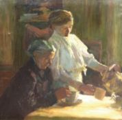 Dresdener Schule-Umkreis Ferdinand Dorsch (1875-1938) "Beim Teenachmittag", Öl/Lw., unsign., min. F