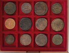 Konvolut von 12 alten Münzen, Rußland 18./19. Jh., dabei 2 Kopeken, 3 Kopeken und 5 Kopeken, mit ve