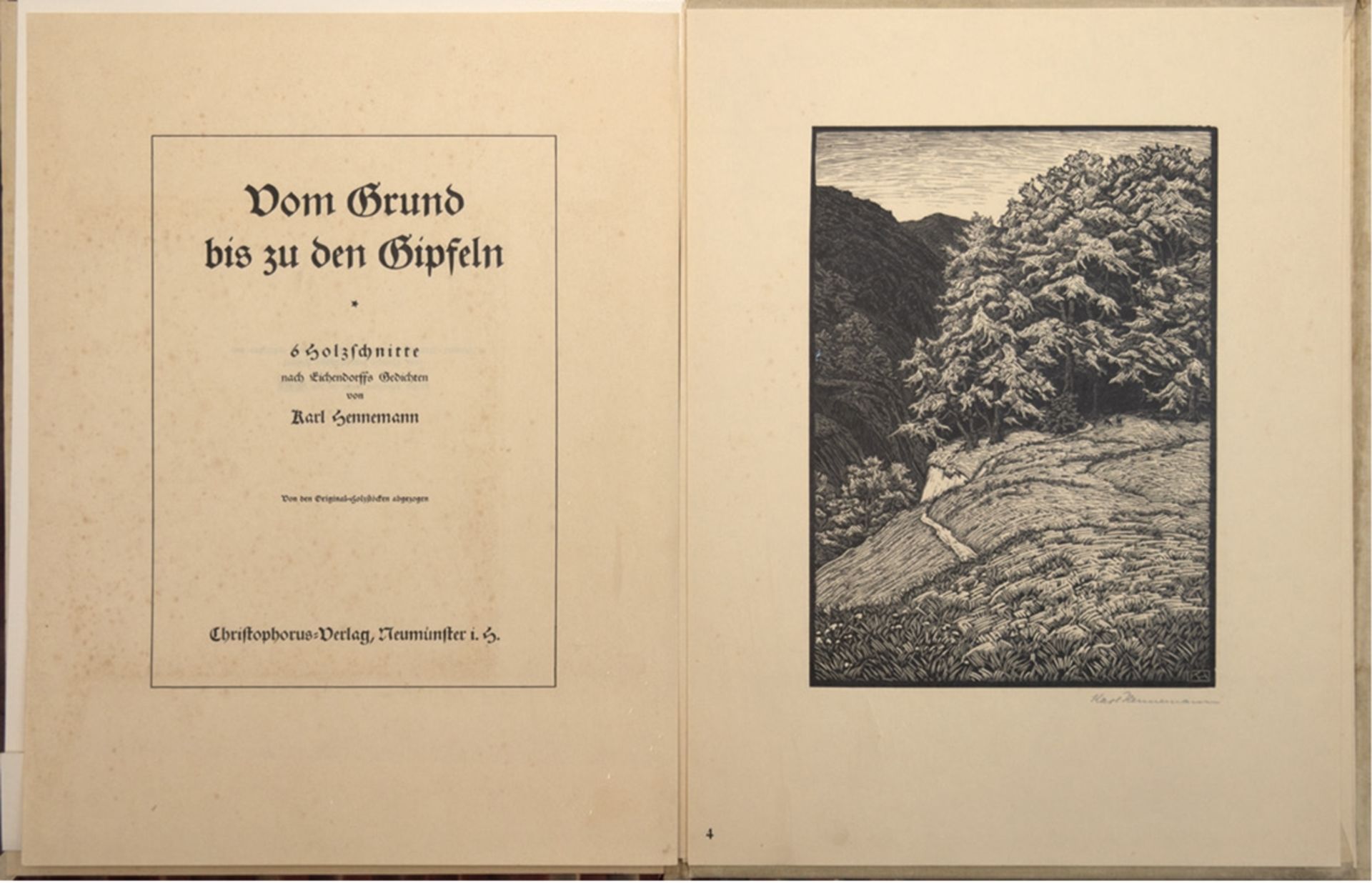 Hennemann, Karl (1884 Waren -1972 Schwerin) "Mappenwerk-Vom Grund bis zu den Gipfeln" , 5 Holzschni