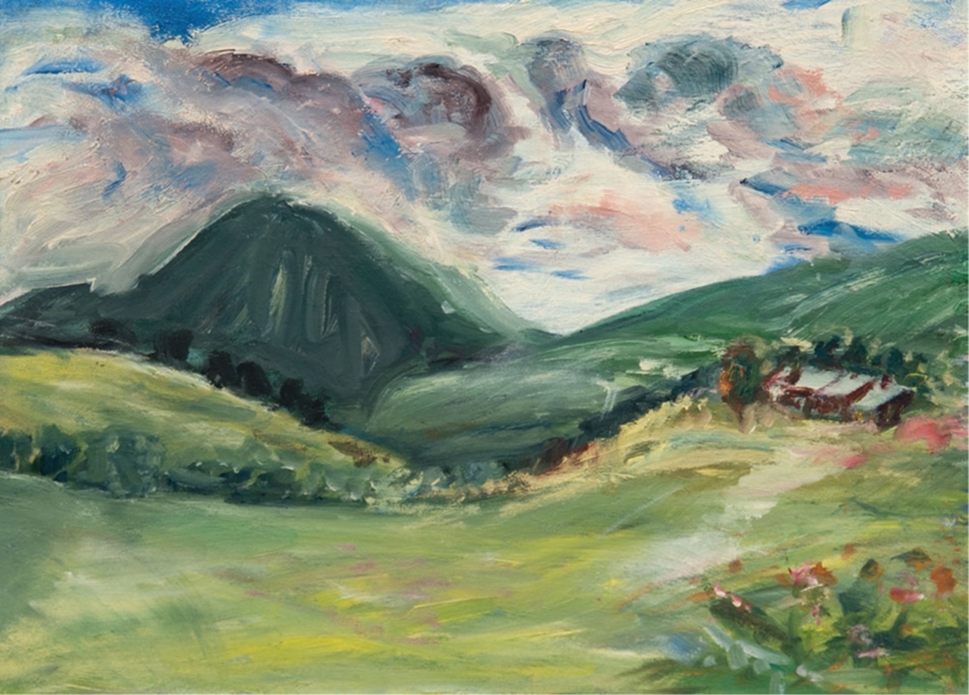 Redlinger, Christel "Sommerliche Berglandschaft", Öl/Lw., unsign., 39,5x50 cm, Rahmen