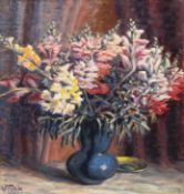 Timm, W. "Stilleben mit Blumenstrauß in blauer Vase", Öl/Mp., sign. u.l., 45x37 cm, Rahmen