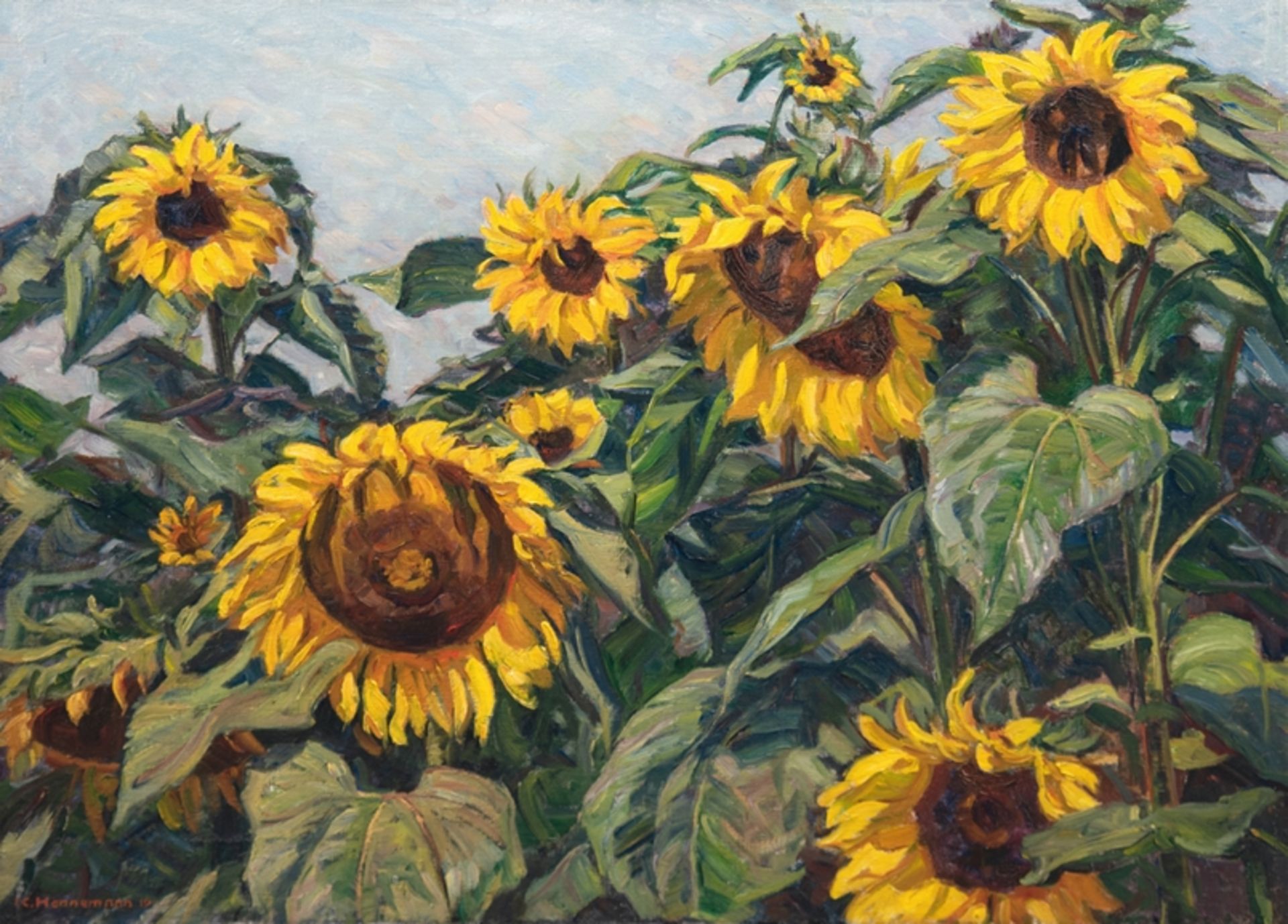 Hennemann, Karl (1884 Waren -1972 Schwerin) "Sonnenblumen", Öl/Lw., sign. u.l. und dat. ´19, 65x83