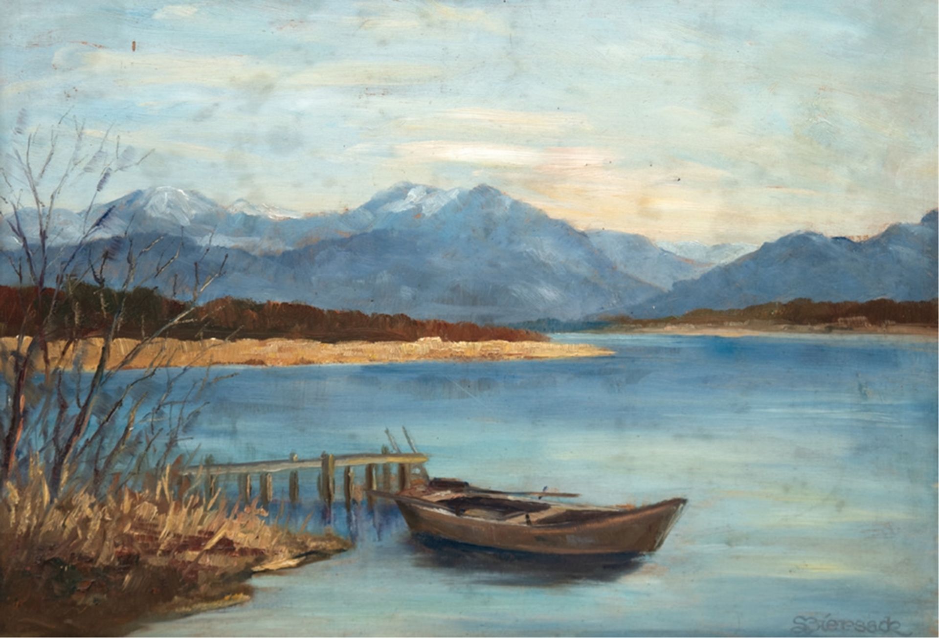 Biersack "Föhnabend am Chiemsee", Öl/Mp., sign. u.r., rückseitig betitelt, 45x57 cm, Rahmen