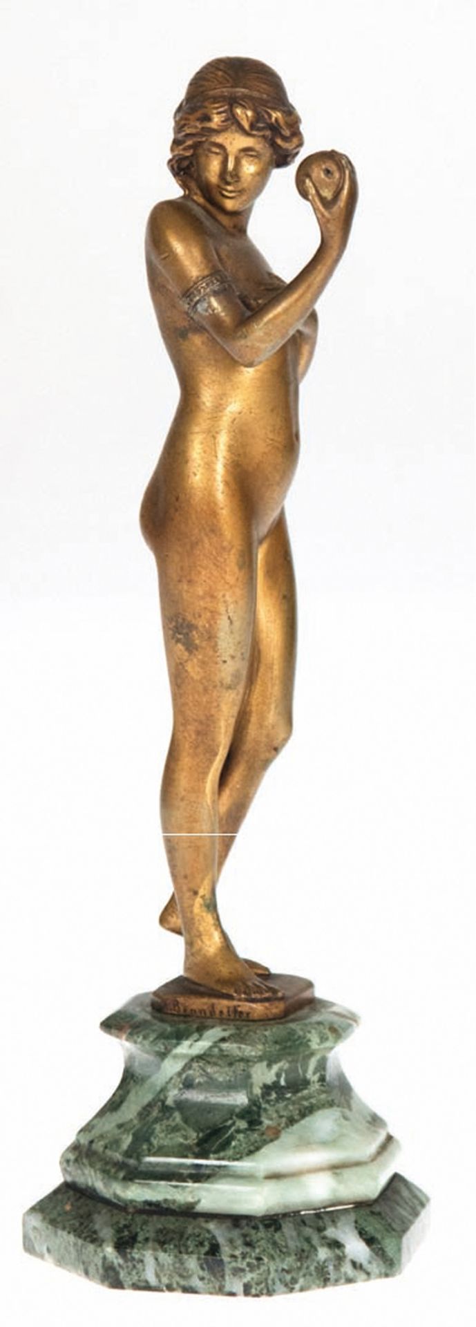 Brandelfer, A. (um 1900) "Venus mit Apfel", Bronze, auf Plinthe signiert, H. 16 cm, auf gestuftem,