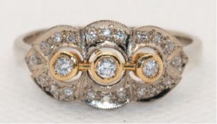 Ring im Art-Deco-Stil, 750er GG/WG, 4,3 g, Brillanten ca. 0,20 ct., RG 56, Innendurchmesser 17,8 mm