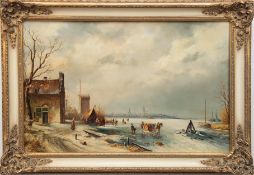 Zaalberg, Hester Adriana C. (1836 Leiden/Niederlande-1909 ebenda) "Winterlandschaft mit Figuren auf