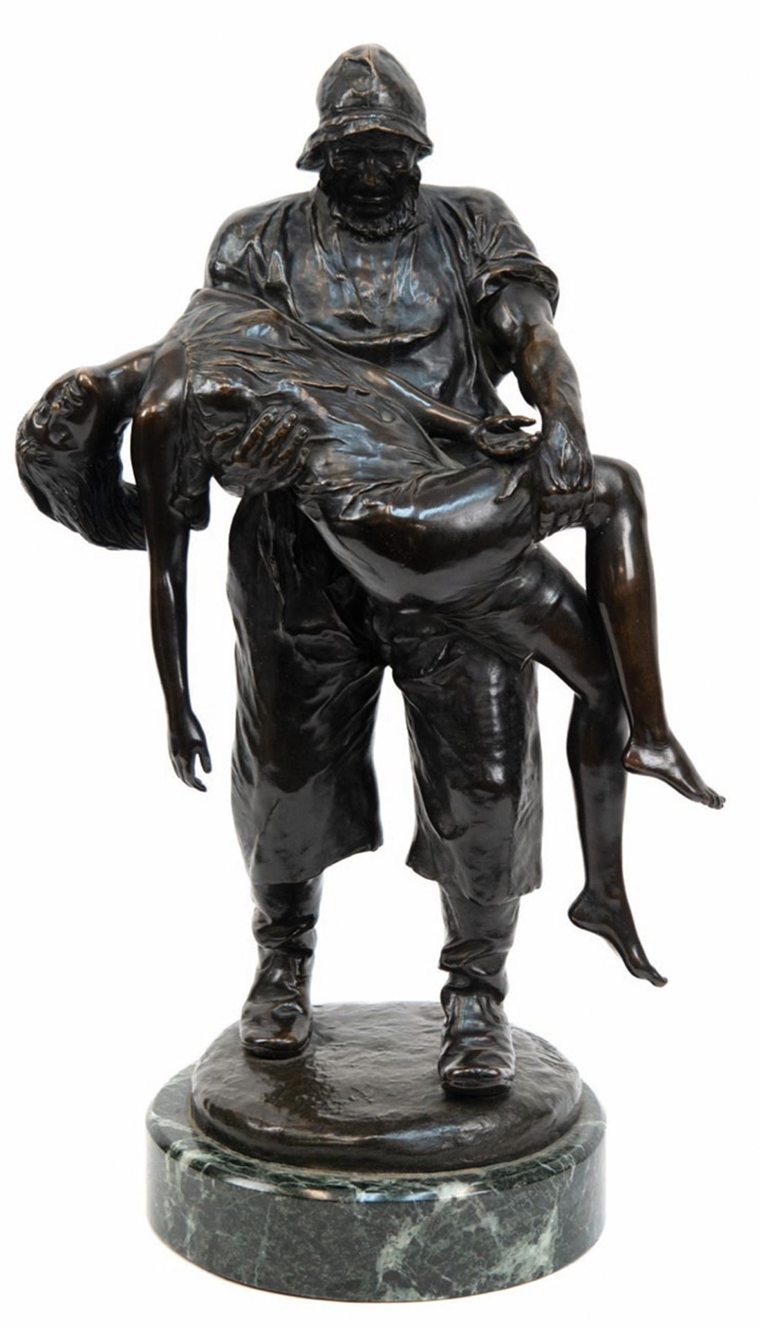 Brütt, Adolf (1855 Husum-1939 Bad Berka) "Gerettet", Bronze, braun patiniert, Darstellung eines Fis