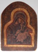 Ikone "Maria und Jesus", Rußland um 1700, Eitempra/ Holz, Anobienbefall, Substanzverluste am Rand, 