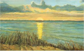 Petersen, Günther (1920 Westerland-2014 Kiel) "Sonnenuntergang auf Sylt", Öl/Hf., 54x85 cm, Rahmen 