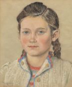 "Mädchenporträt", Mischtechnik, undeutl. sign. u.l. und dat. Dez. 1948, 34x25,5 cm, im Passepartout