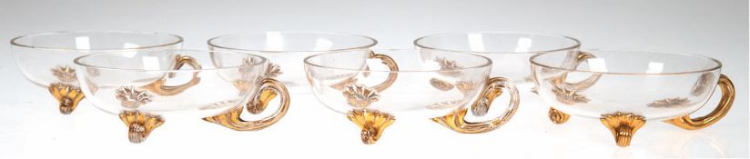 6 Jugendstil-Dessertschälchen, farbloses Glas mit Goldkonturierung, Dm. 11,5 cm