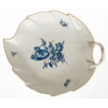 Meissen-Blattschale, Neumarseille, Blaues Blumenbukett mit Goldgräsern, Goldrand, 1. Wahl, L. 25 cm