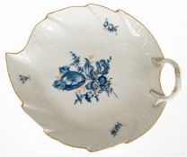 Meissen-Blattschale, Neumarseille, Blaues Blumenbukett mit Goldgräsern, Goldrand, 1. Wahl, L. 25 cm