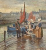 Bjulf, Soren Christian (1890-1958, Dänischer Maler) "Fischer mit ihrem Fang", Öl/ Lw., sign. u.r., 