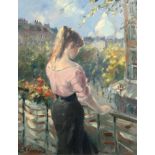 Boicher "Pariserin auf dem Balkon", ÖL/Lw., sign. u.l., 81x60 cm, Rahmen