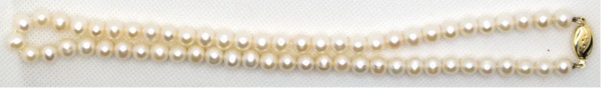 Perlenkette, Dm. 7 mm, 375er GG-Schließe, L.  46 cm