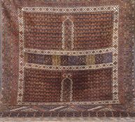 Afghan, braungrundig mit ornamentalem Muster, 220x190 cm