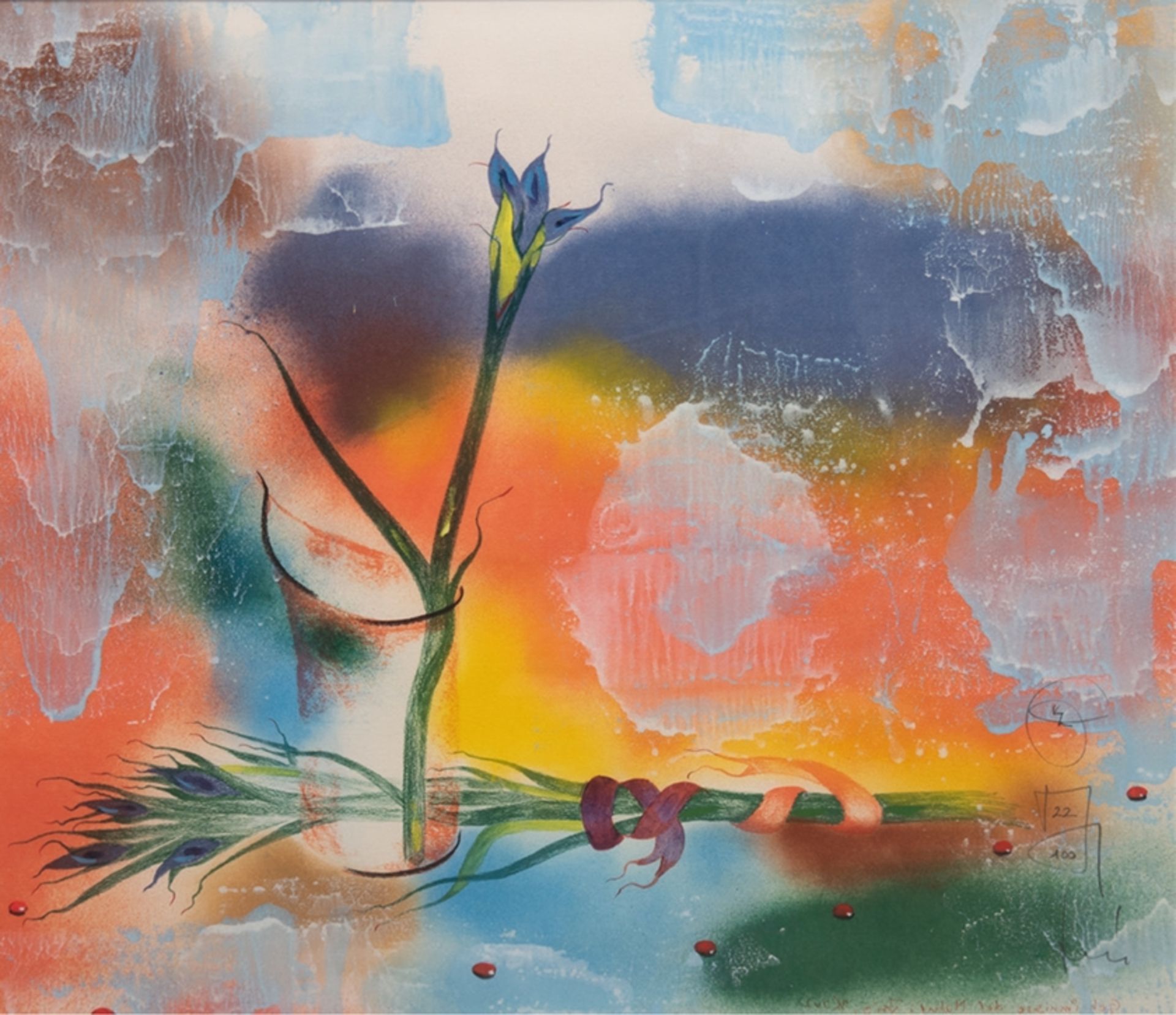 "Blumenstilleben", Gouache, undeutl. sign. u.r., 59x60,5 cm, im Passepartout hinter Glas und Rahmen