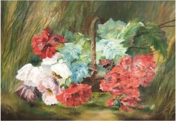 Maler des frühen 20. Jh "Der Blumenkorb", Öl/Lw./Sperrholz, unsign., 54x78 cm, Rahmen