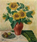 Lohmann, Willy (1883-1959) "Stilleben mit Sonnenblumen in Vase", ÖL/Lw., monogr. u.l. und dat. ´45,