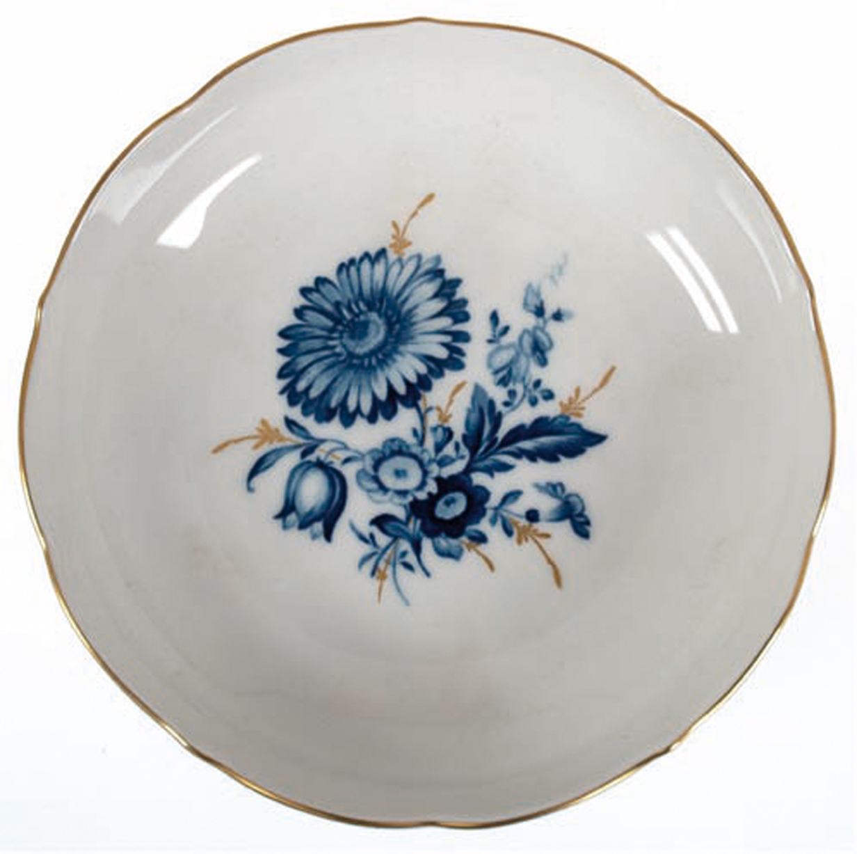 Meissen-Schälchen, Blaue Blume mit Goldgräsern, Aquatinta, Neuer Ausschnitt, 1. Wahl, Dm. 13,5 cm