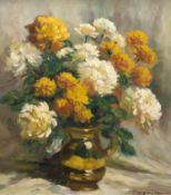 Deutscher Impressionist des 20. Jh. "Chrysanthemenstilleben", Öl/Lw., undetl. sign. u.r., 70x60 cm,
