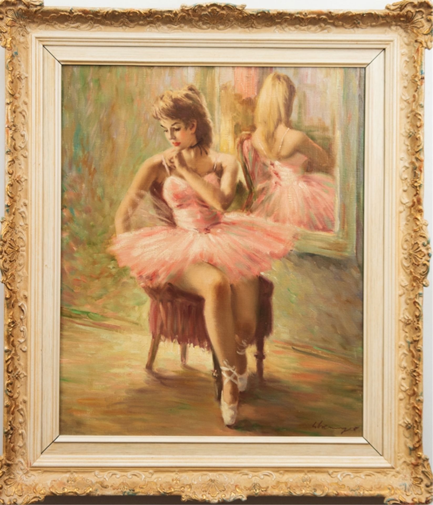 "Ballerina", Öl/Lw., undeutl. sign. u.r., 61x50,5 cm, Rahmen