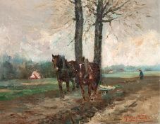 Peters-Tombu, Madeleine (1897-1996) "Bauer mit seinen Pferden bei der Feldarbeit", Öl/Lw., sign. u.