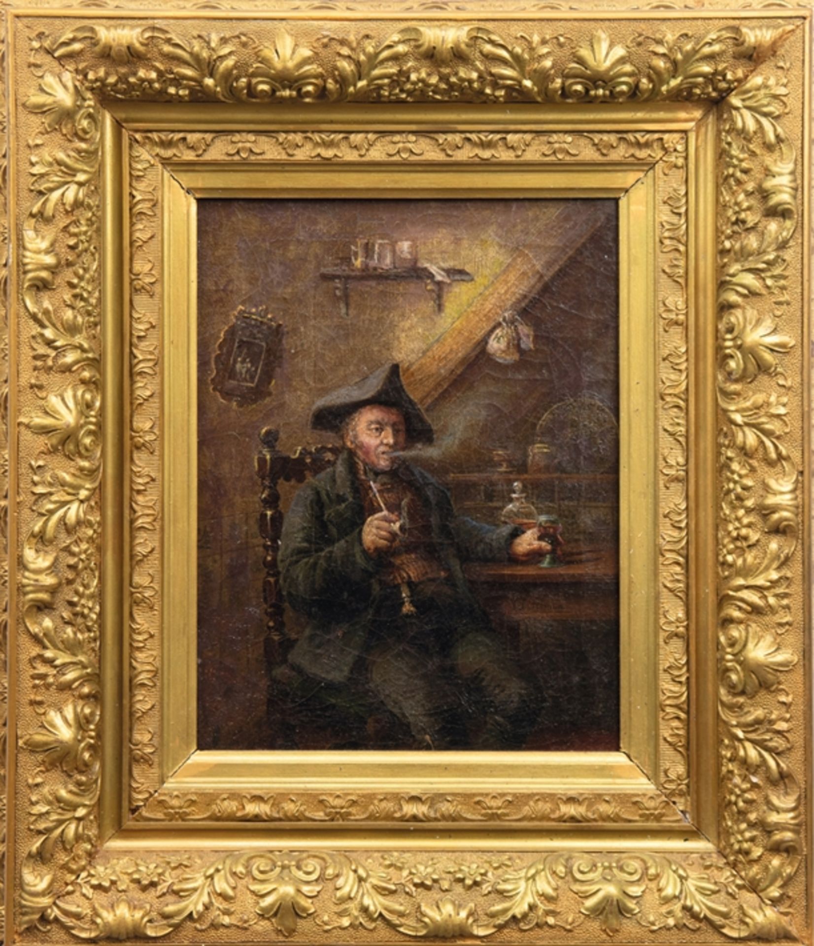 Erdmann, Otto (1834 Leipzig-1905 Düsseldorf) "Pfeifenraucher", Öl/Lw., sign. mittg rechts, 41x31,5