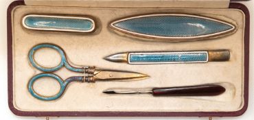 5-teiliges Nagelnecessaire, im originalem Etui, um ca. 1920, 1 Teil wurde ergänzt, Messing mit türk