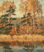 Möller-Schlünz, Fritz (1900 Schwaan-1990 Lübeck) "Herbst an der Warnow", Öl/Hf., sign. u.r., 50,5x4