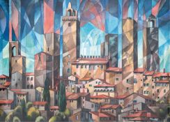 Hansen, Hartmut (1939-2021) "Ansicht von San Gimignano (Italien)", Gouache, sign. mittig unten und 