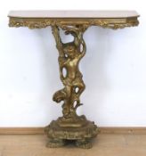 Konsoltisch im Rokokostil, Italien, 1960er Jahre, Holz, Stuck, vergoldet, figürliche Säule in Form 