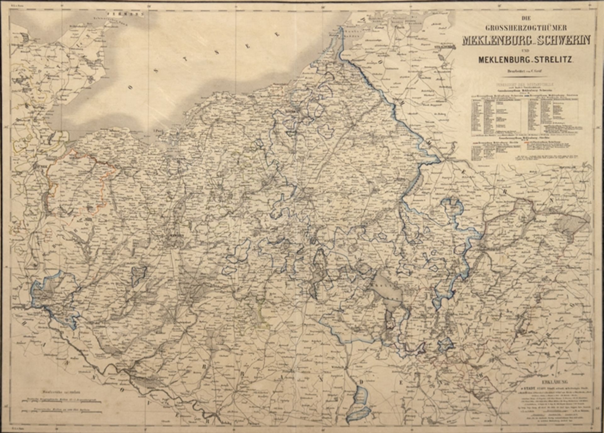 Karte "Die Grossherzogthümer Mecklenburg-Schwerin und Mecklenburg-Strelitz", Druck, bearbeitet C. G