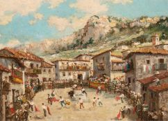 Pradilla Gonzales, Miguel (1884 Rom-1965 Madrid) "Dorffest mit Stierkampf auf dem Marktplatz in And