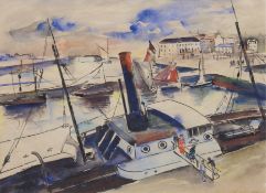 Maclet, Elisee (1881-1962 Paris) "Hafen", Aquarell, rückseitig mit Künstlerangabe, 30x37 cm, im Pas