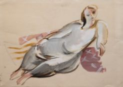 Kinder, Hans (1900 Dresden-1986 ebenda) "Liegende Frau"  Aquarell/Papier, monogr. u.r., 48x65 cm, i