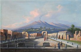Maler des Ende 19. Jh. "Das Theater in Pompeji mit Personenstaffage", Öl/Lw., unsign., 50x76 cm, Ra